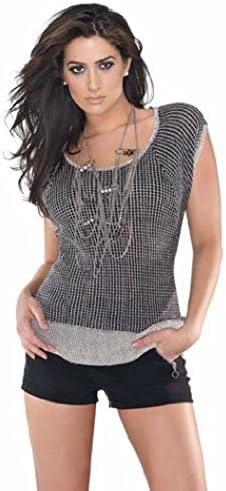 Belldini Short Dolman Sleeve Black Metallic Mesh Pullover Top