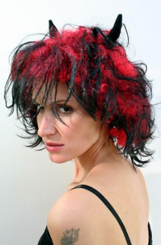 Party/Fancy Dress/Halloween WIG She-Devil Devil Demon Horns LM-707-P103+PC13, Red Black - Image 3