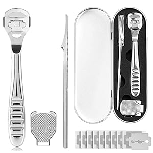 Foot-Scraper-Callus-Shaver-Stainless-Steel-Foot-Rasp-Dead-Hard-Skin-Remover-Foot-File-Sets-for-Heel-Callus-Cracked-Dry-Skin-with-10-Blades-for-Hand-Feet-Pedicure-Foot-Care-Tool-Silver Foot Scraper Callus Shaver - Stainless Steel Foot Rasp Dead Hard Skin Remover Foot File Sets for Heel Callus | Cracked…