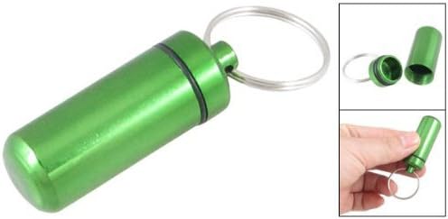 Water-proof Air-tight Pill Fob Aluminum Alloy Case Box Holder with Keychain, Used for Holding Aspirin Cold Tablets Pain Medication and Vitamins Id Tag Notes Green