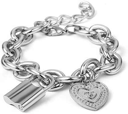 JZTRADING Lock Choker Collar Bracelet Set Pendant Classic Adjustable Simple Chain Necklace for Ladies Girls Women Party Accessories (Silver F)