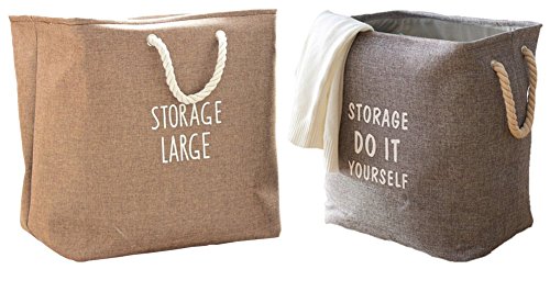 2Pack Large Linen Laundry Basket Foldable Waterproof Laundry Storage Bin Washing Basket with Handles Collapsible Laundry Storage Container Dirty Clothes Sorter Organization bin(2pack laundry basket)