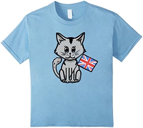 Kids Cute Girls Shirts -UK Union Jack England Flag Cute Cat Shirt 8 Baby Blue