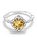 Gem Stone King 1.74 Cttw Yellow Citrine and White Moissanite Solitaire Ring For Women | 925 Sterling Silver | Cushion Cut 7MM | Gemstone Birthstone | Available In Size 5, 6, 7, 8, 9