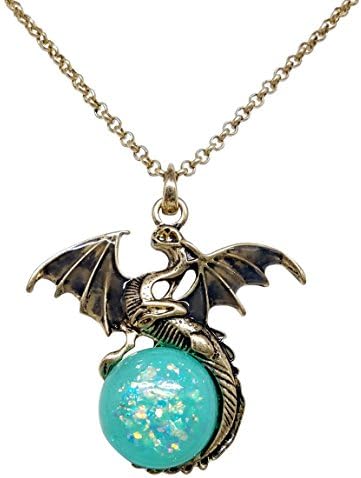 Dragon Pendant Chain Necklace with Glow in the Dark Half Orb