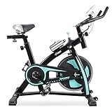 Akonza Stationary Exercise LED Display Cycling Bicycle Heart Pulse Indoor Trainer Bike Bottle Holder, Turquoise Blue