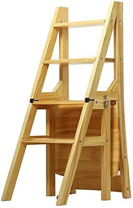 ASDAD Folding Chair 4 Step Ladder Stool Wooden Portable Footstool/Flower Rack/Change Shoe/Storage Shelf/for Library Kitchen Office