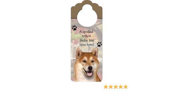 Amazon Com Shiba Inu Wood Sign A Spoiled Rotten Shiba Inu Lives Here With Artistic Photograph Measuring 10 By 4 Inches Can Be Hung On Doorknobs Or Anywhere In Home Pet Supplies