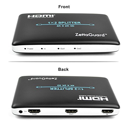 ZettaGuard 4K 1x2 HDMI Splitter 1 in 2 Out Digital 1 x 2 HDMI Splitters Signal Distributor with Full HD 4K x 2K, 3840 × 2160, 3D Support(One Input to Two Outputs)
