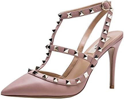Kaitlyn Pan Women’s Leather Studded Slingback High Heel Pumps
