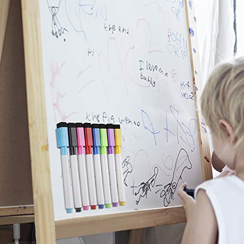 32 Pcs Magnetic Dry Erase Markers Fine Point Bulk in 8 Assorted Colors, Whiteboard Markers with Eraser Cap and 2 Pcs Dry Erasers