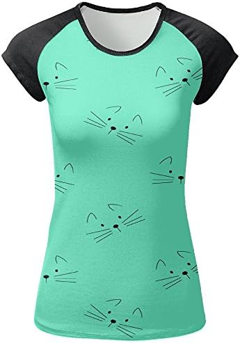 XIUARROWXIU Women's T-Shirt Meow Cat Casual Crew Short Sleeve Tees