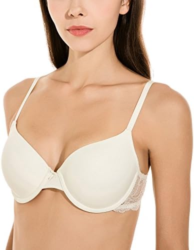 Gnowann Womens Soft T-Shirt Bra Underwire Lightly Padded Support Contour Bra Cream 36B