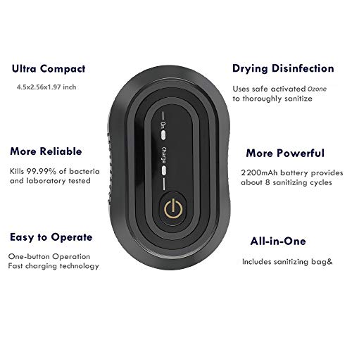 Denshine Black Mini CPAP Cleaner, Portable CPAP Cleaner and Sanitizer Includes Sanitizing Bag, CPAP Cleaner Disinfector for Masks, Cushion, 22mm Diameter of Tubing and Household Sterilization Cleaning