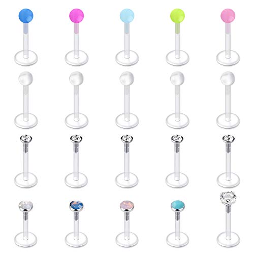 Rajnard 16G Tragus Earrings Studs Retainer Flexible Labret Lip Rings Studs Helix Cartilage Earring Piercing Retainer Plastic Push in Medusa Monroe Piercing Jewelry