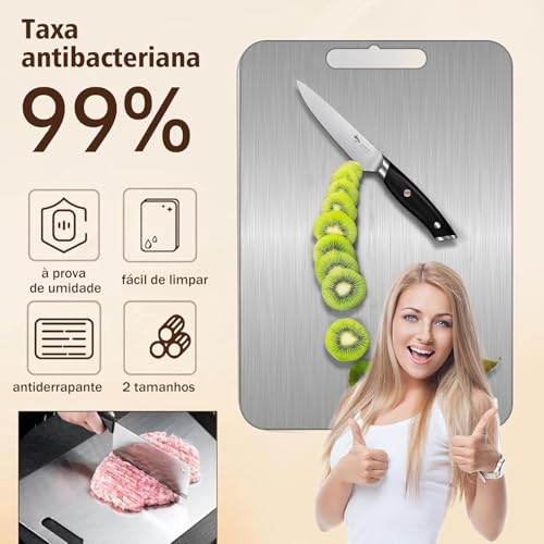 Trailabo Tábua de Cortar em Aço Inoxidável, Tábua de Cozinha Dupla Face, Antibacteriana e Resistente À Deformação, Adequada para Separar Carne e Vegetais (46 X 30CM)