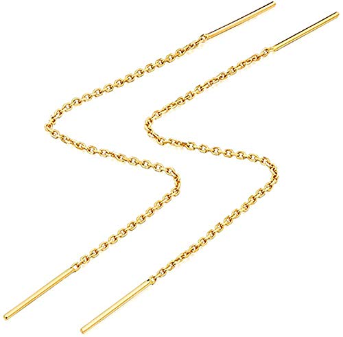 A Pair 925 Sterling Silver Tassel Threader Drop Earrings Long Chain Ear Line (Gold)
