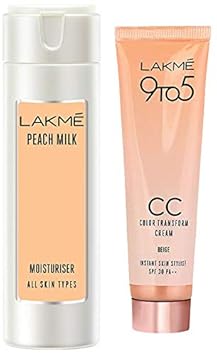 Lakme Peach Milk Moisturizer Body Lotion 200 ml & Lakme Complexion Care Color Transform Face Cream, Beige, 30g