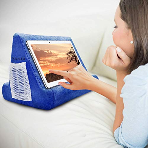 Soft Pad Pillow Stand Holder Tablet Mobile Phone Pillow Lap Stand Multi-Angle Reading Support Pillow Stand Suitable for Tablet Computer Ereader Smart Phone and Books (Blue)