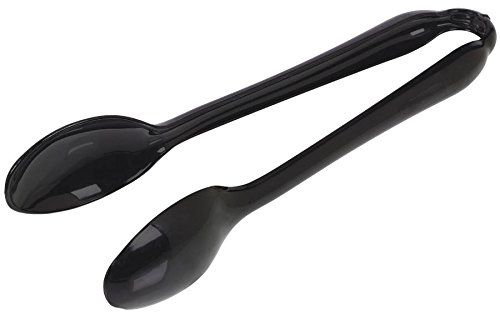Party Ready Reusable Plastic Spoon Tongs Serveware, Black, 10