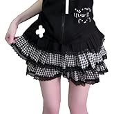 Y2K Lace Plaid Ruffled Skirt for Women Cute Elastic Harajuku Puffy Bubble Mini Skits Casual High Waist Underskirt