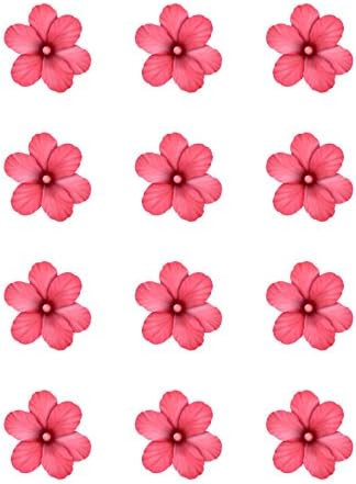 Hibiscus Pink Flowers - Edible Image Cupcake Toppers - Set of 12 Precut - 2" Round