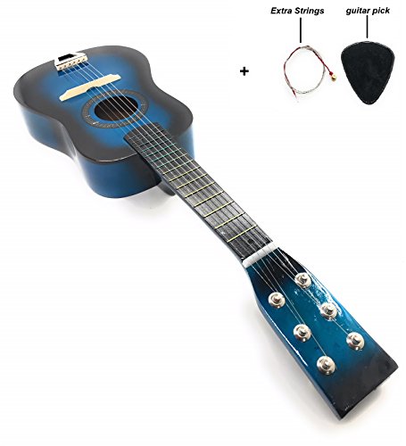 Kids 6 String Wooden Acoustic Ukulele Toy Classic Guitar Musical Instrument Toy w/ Tunable Vibrant Sounds Ukulele , Acoustic Guitar For Kids (Blue)