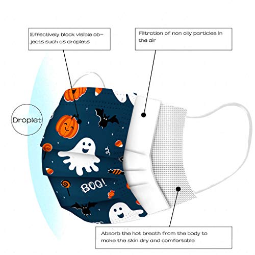 Tianerly Disposable Madks, Christmas/Halloween 3-Ply Breathable Face, Pack of 50, for Adults & Kids Non-Woven Mouth(E-Adults-Halloween)