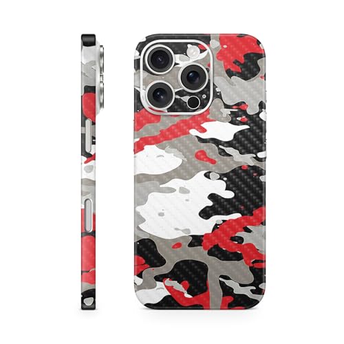 Carbon Fiber Phone Skin Compatible with Apple iPhone 16 Pro - Red Camo - Premiu…