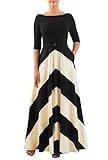 eShakti Women's Chevron stripe cotton knit belted maxi dress 1X-18W Regular Black/angora