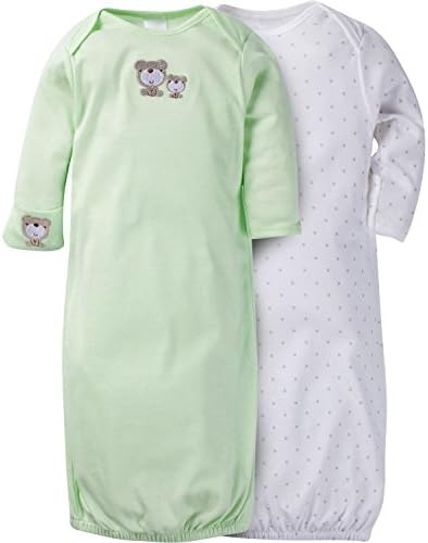 Childrenswear Baby Boys Clothes Cotton 2 Pack Sleepwear Gowns, Green Bear, 0-6 Months