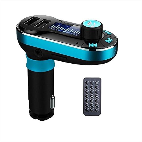 HongJing Car Kit FM Transmitter Handsfree Bluetooth for Car Radio MP3 Player with Dual USB Remote Control for iPhone Galaxy Smart Devices (Blue)