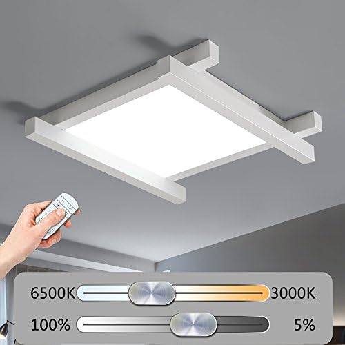 Modern LED Square Ceiling Lamp Fully Adjustable Dimmable with Remote Control Creative Ceiling Light White Acrylic Shade Art Design Minimal and Tables/Living Room Light Bedroom Lamp, 60W-64×64CM