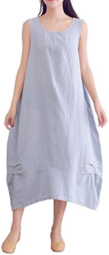 LifeShow Women's Cotton Sleeveless A-line Sundresses Long Maxi Linen Dresses