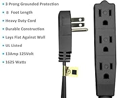 Flat Multiple Outlet Extension Cord 8 Ft for Indoor