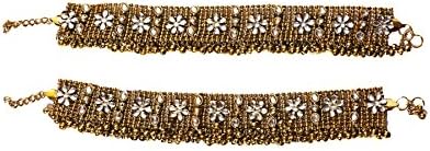 Gold Plated Floral Kundan Ghungroo 2 Piece Anklet Payal