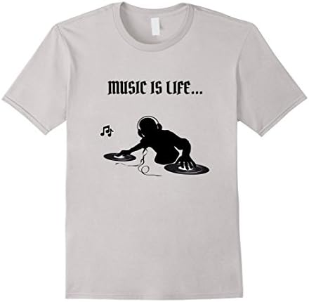 Mens Music is Life Party DJ T-shirt XL Silver