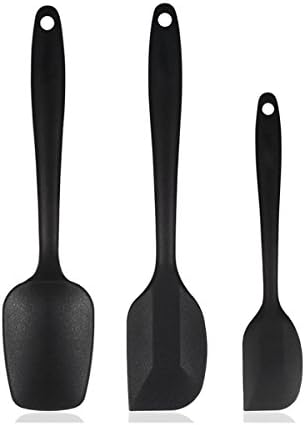 kither 3 Piece Set 446ºF Heat-Resistant Spatula - Seamless Design - Pro-Grade Non-Stick Silicone Rubber with Reinforced Stainless Steel S-Core Technology (3-Piece Set, Black)