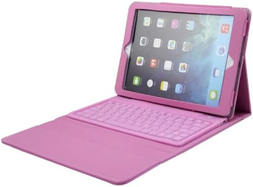 Wireless Bluetooth Keyboard Protective Leather Stand Case Cover for iPad Air - Pink