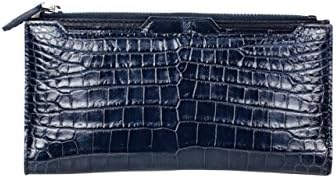 NAVY BLUE GENUINE ALLIGATOR LUXURY WOMENS ZIPPER MAGNETIC CLOSURE BIFOLD WALLET AUSTIN DANIEL