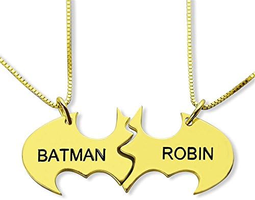 Illango Personalized Batman Name Necklace Silver Name Necklace Set You Are My Superhero Best Friendship Jewelry