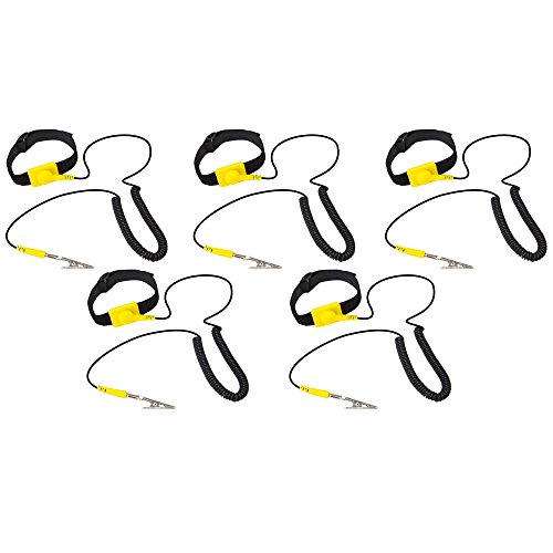 Kingwin Anti Static Wrist Strap 5 Pack Yellow, Adjustable ESD Wrist Band Fits Your Wrist Comfortably. Grounding Bracelet to Protect Your PC Computer or Electronics from Static Electricity