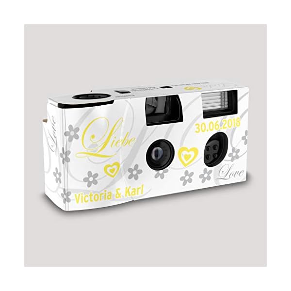 Hochzeitskamera Einwegkamera Liebe zitronengelb mit Personalisierung, ISO 400, 27 Aufnahmen, Blitz