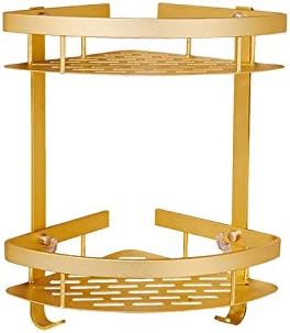 AIQIZI Patent Non-Drill Golden 2 Layers Bathroom Coner Shelf Wall Mount Suction Creative Space Aluminum Makeup Storage Organizer Holder for Towels, Soap, Candles, Tissues, Lotion, Accessories