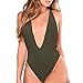 Dixperfect Women's Sexy Deep V-Neck One Piece Bathing Suit Plunge Side Scoop Swimsuit Monokini (M, Olive)