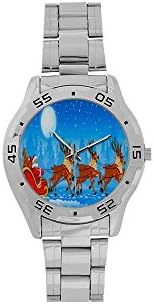 Fashions Merry Christmas Santa and Reindeers Team Men's Stainless Steel Analog Watch