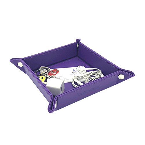 UnionBasic Fully PU Leather Jewelry Catchall Key Phone Coin Tray Change Caddy Bedside Storage Box (Purple)