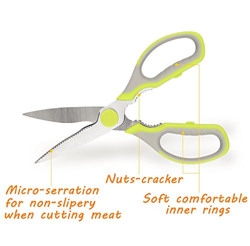 Multifunction Kitchen Scissors by WELLSTAR, Heavy Duty Food Shears for Chicken Meat Vegetable Fish Herb Poultry Stainless Steel Cooking Scissors with Comfortable Handle Kitchen Scissors Set 2 Pack