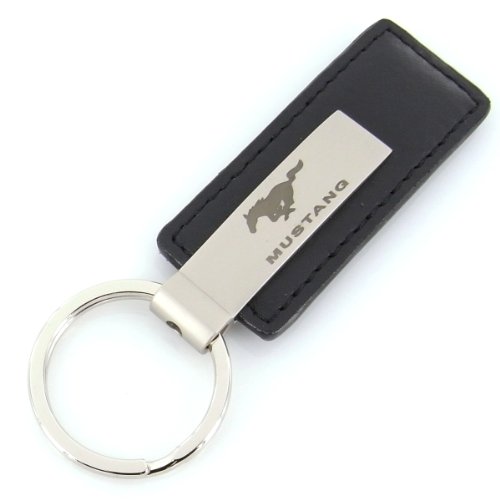 Ford Mustang Black Leather Rectangular Key Chain