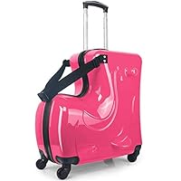 PLAFUETO Suitcase for Kids 20Inch Large Children Ride on Luggage Set Convenient for Travel Toys Storage Box Rose Red